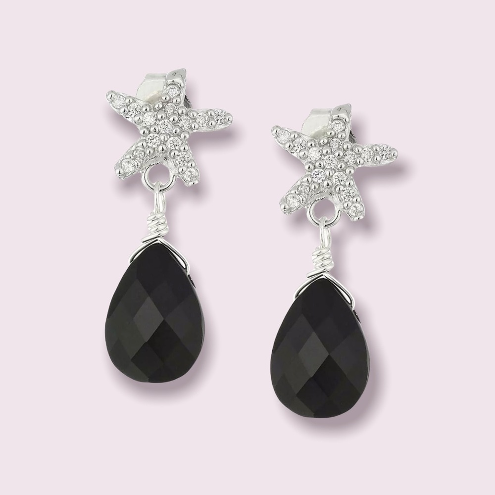 14K Faceted Onyx Diamonds Starfish Drop